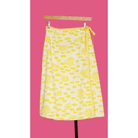 1970s The VESTED GENTRESS Hand Screen Print CAT Novelty Print Wrap Skirt M As Is - Picture 2 of 10